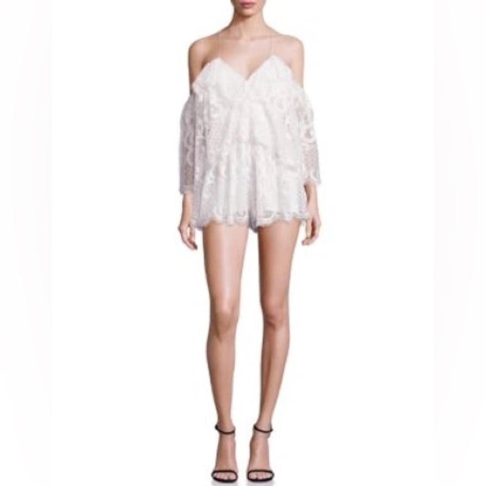 Alice McCall off shoulder, white lace romper, lucy in the sky, size 6, romantic